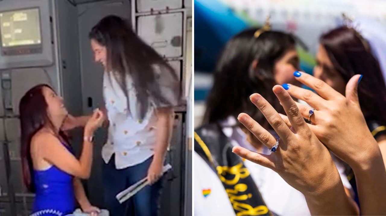 Azafata latina le pide matrimonio a su novia en pleno vuelo de San Francisco a Los Ángeles