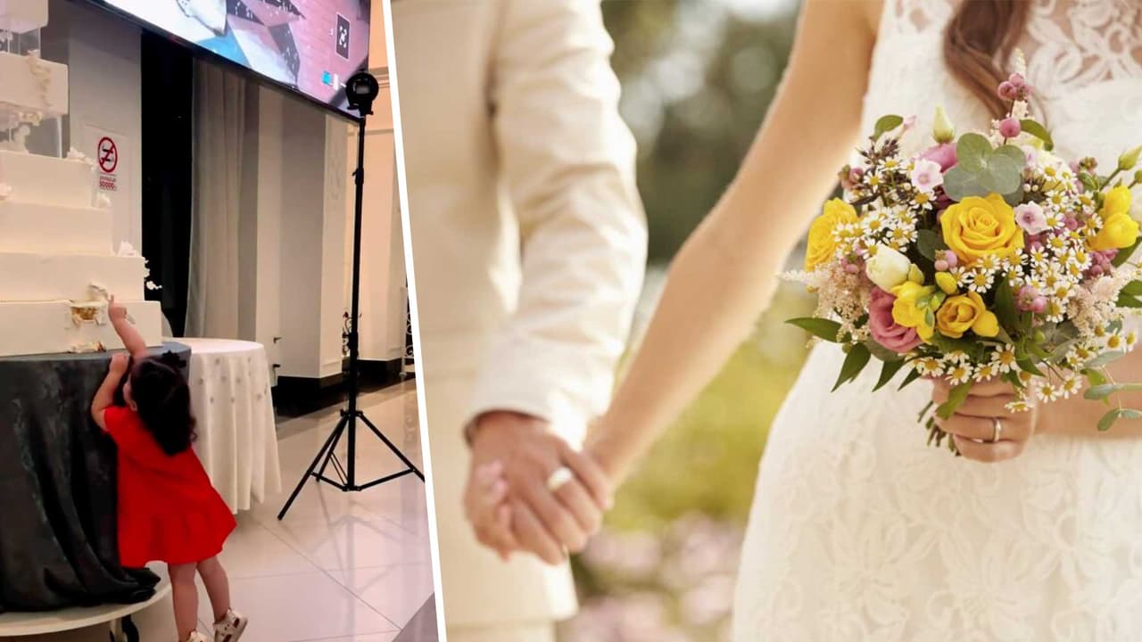 Niña le da un bocado al pastel de bodas antes de partirlo: ¿lo arruinó o fue una travesura inocente?