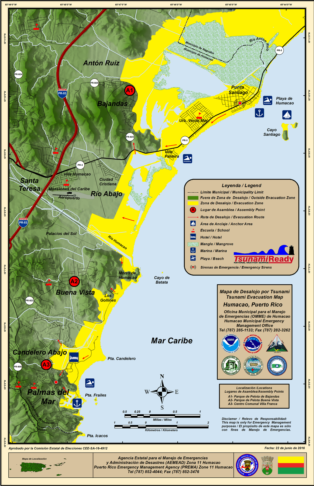 Mapa de desalojo de Humacao