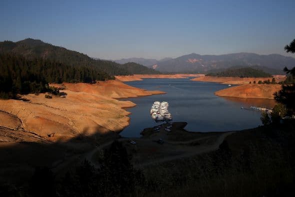 Lago Shasta en Redding, California, el 31 de agosto del 2014. El lago estaba a un 30% de su capacidad total, el más bajo desde 1977. 
