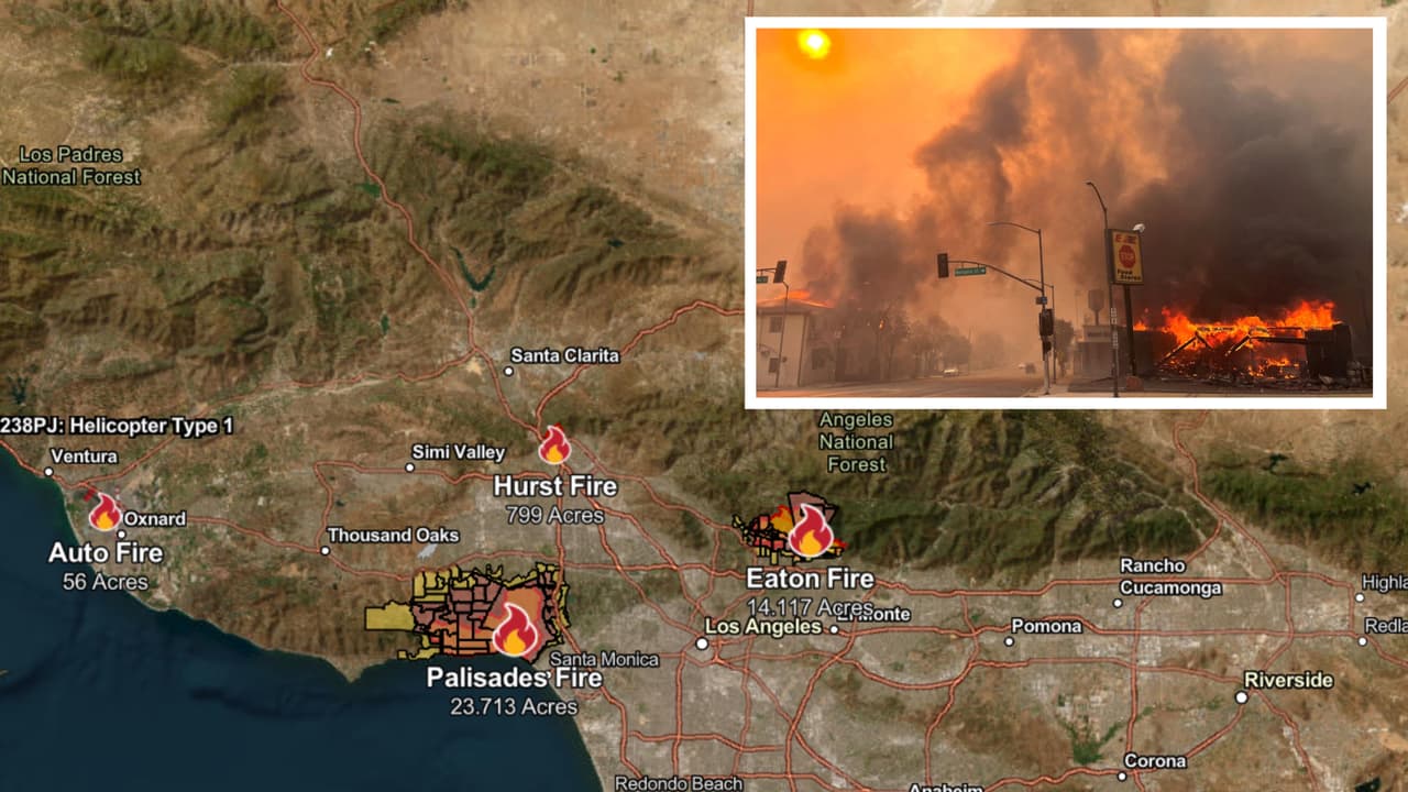 Mapa de los incendios en Los Ángeles a una semana de la emergencia: nuevos fuegos y fuertes vientos