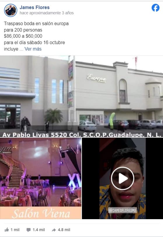James decidió traspasar su boda para recuperar algo de la inversión.