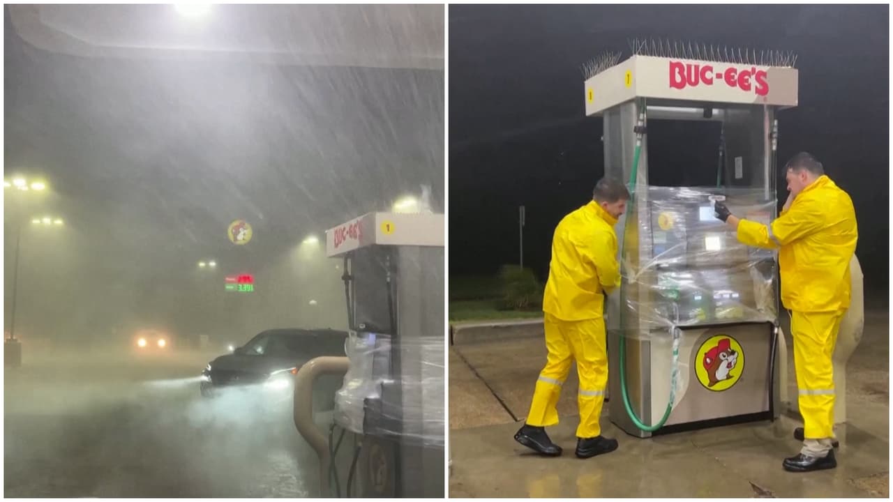 Horas antes, durante la madrugada, así se veían las calles cerca de Matagorda, con una peligrosa marejada ciclónica y fuertes vientos.