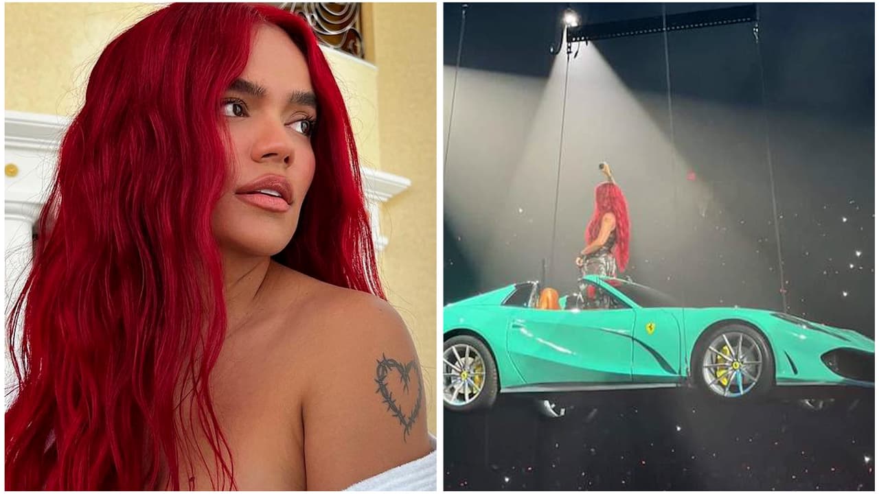 Dicen que a Karol G le regalaron el Ferrari azul y salen en su defensa: "Lo compró con su dinero"