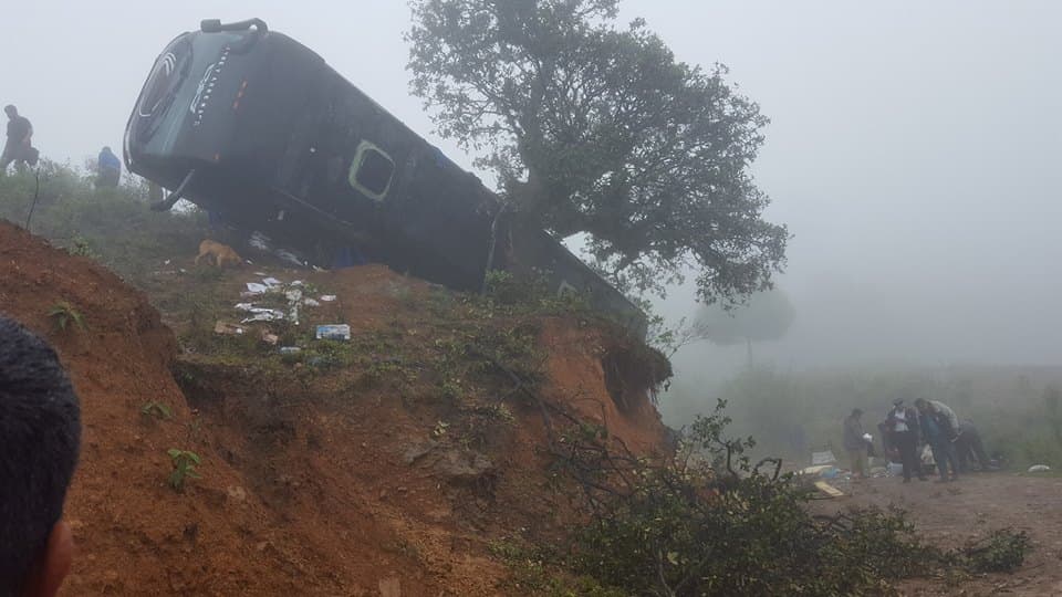 Por fortuna, el autobús quedó atorado en un árbol antes de que se desabarrancara. 14 de los 20 músicos que viajaban resultaron con heridas y algunas fracturas.