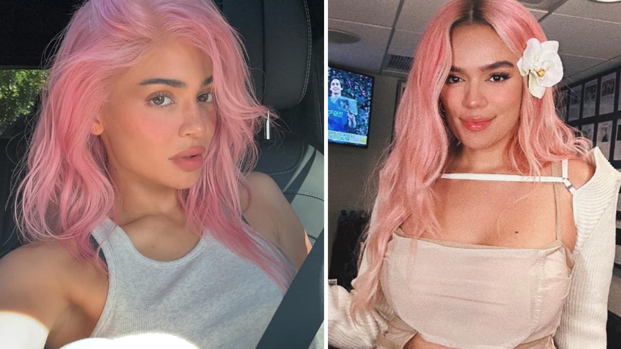 Kylie Jenner se tiñe el cabello de rosa y fans de Karol G le dicen que está copiando su estilo