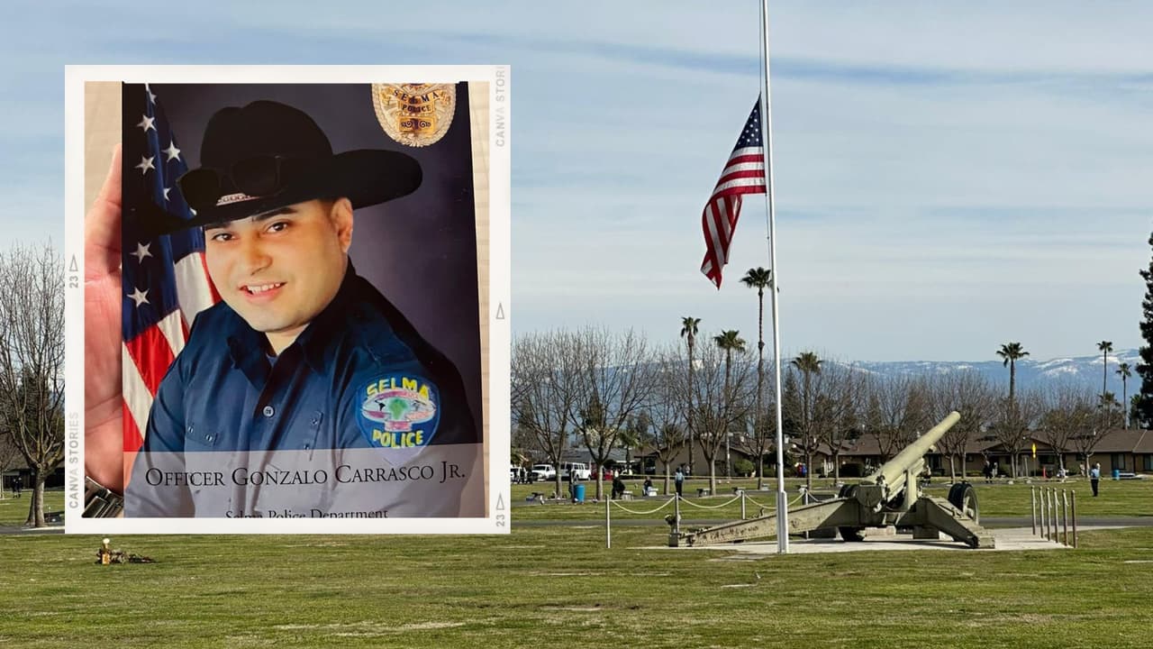 El oficial Gonzalo Carrasco Jr. fue sepultado el 16 de febrero en el Cementerio de Reedley.