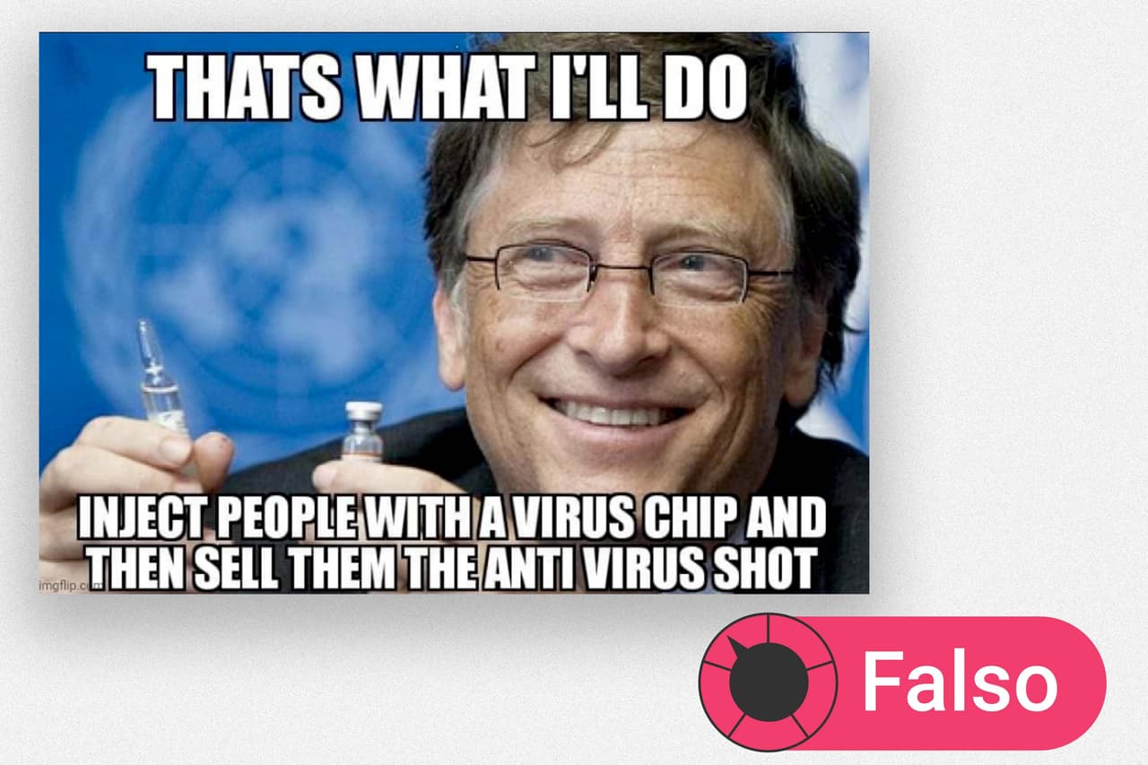 "Esto es lo que haré... le inyecto a la gente un chip con virus y luego les vendo la vacuna contra ese virus". 
<a href="https://www.univision.com/noticias/en-pocas-palabras-pfizer-no-es-duena-del-laboratorio-de-wuhan-ni-hay-evidencias-de-vinculos-con-soros-y-gates-verificado-por-el-detector-fotos">El Detector hizo esta verificación</a> sobre la teoría conspirativa que lo vincula con la supuesta "creación de la pandemia.