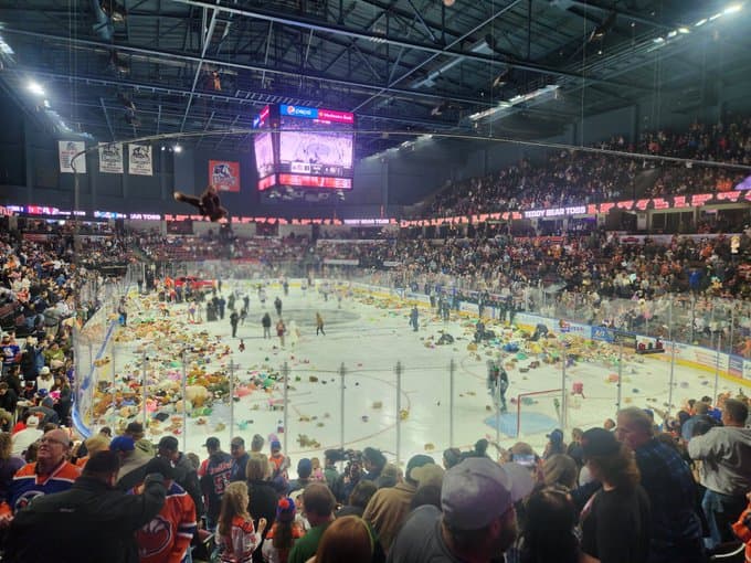 Miles de osos se recaudan durante el Teddy Bear Toss en Bakersfield    