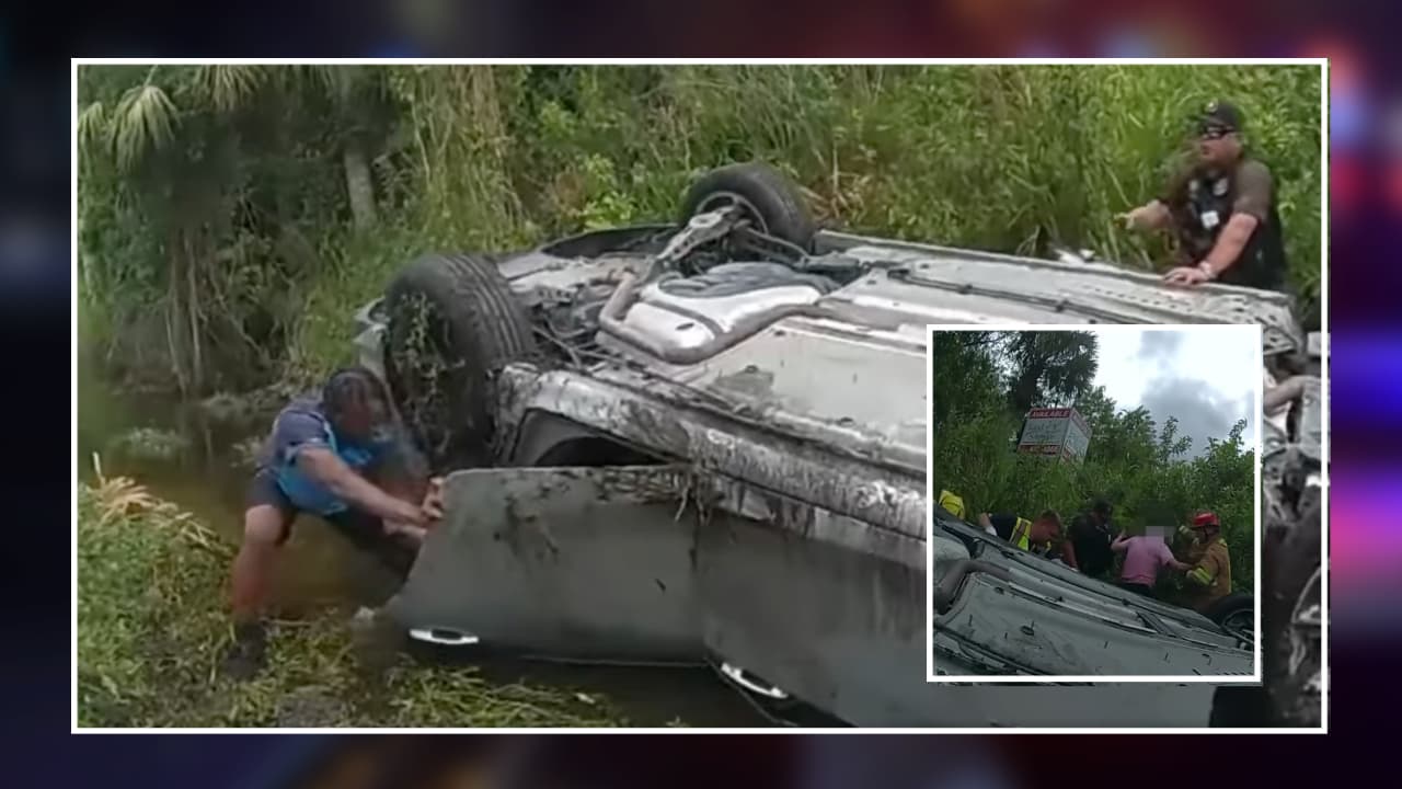 Rescatan a mujeres de un auto que se volteó en un canal en Florida