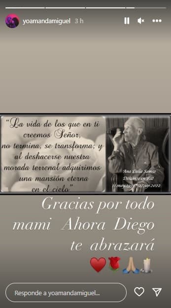 Finalmente, Amanda afirmó que ahora será su difunto esposo quien “abrace” a doña Ana, que tenía 86 años.
<br>