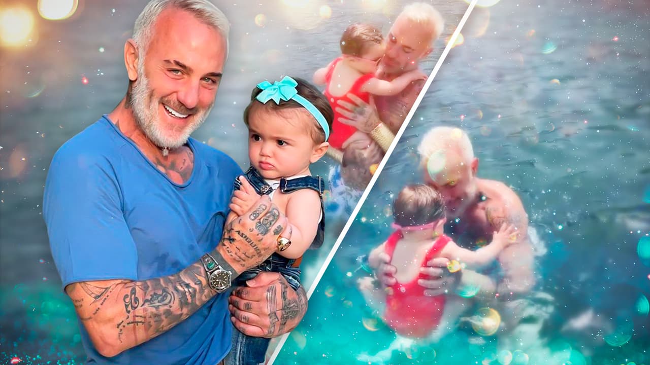 Gianluca Vacchi le da su primer baño en el mar a su hija Blu Jerusalema