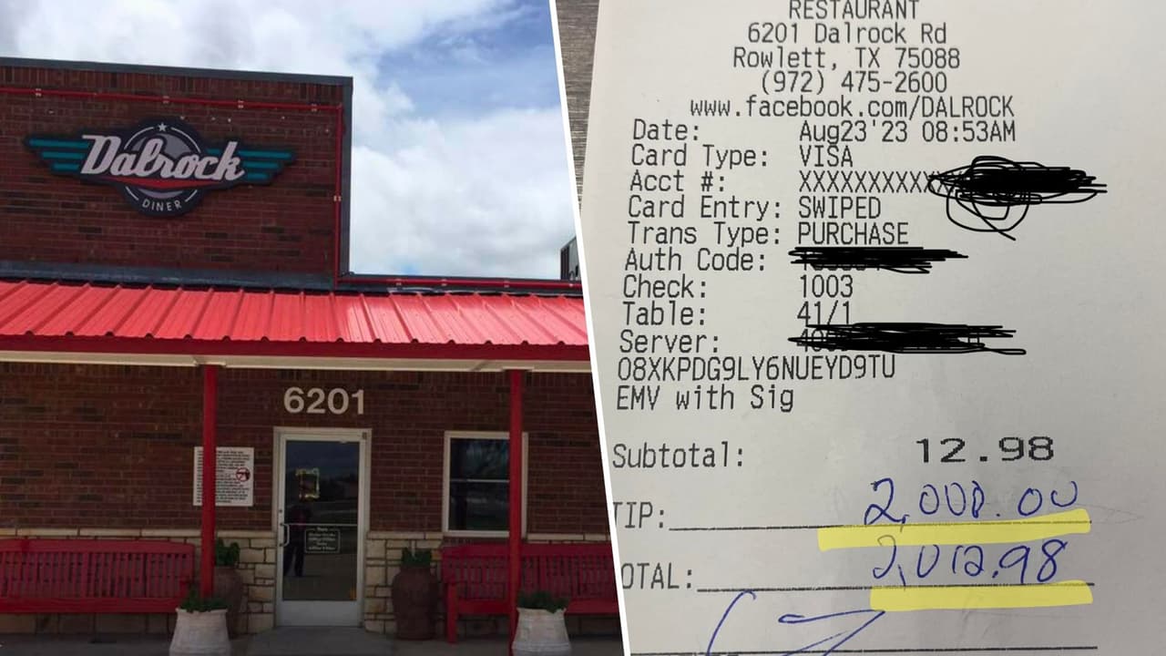 Una propina de 2,000 dólares sorprende a trabajadores del restaurante Dalrock Diner de Rowlett en Texas