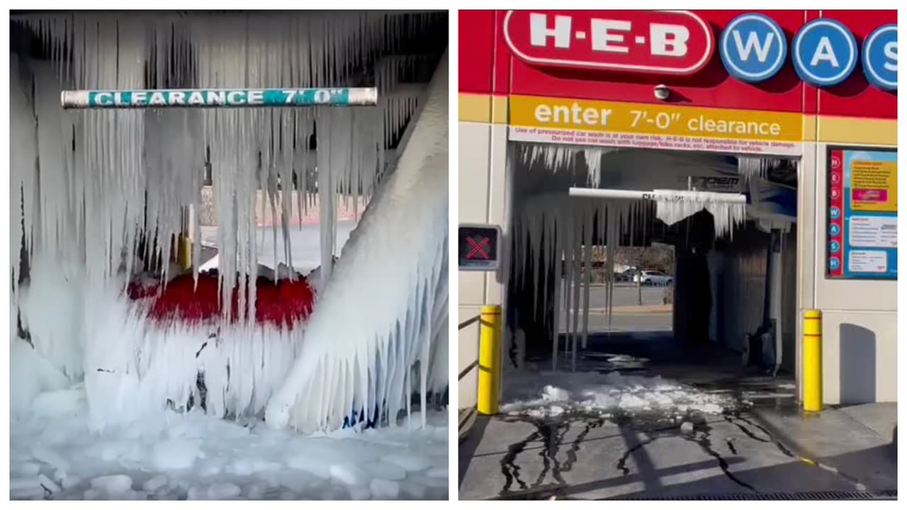 Unos témpanos de hielo gigantes aparecieron dentro de unos lavados automáticos de autos en Lakeway, Texas, y San Antonio, luego de que se emitiera una advertencia de congelamiento fuerte en la región central sur del estado.