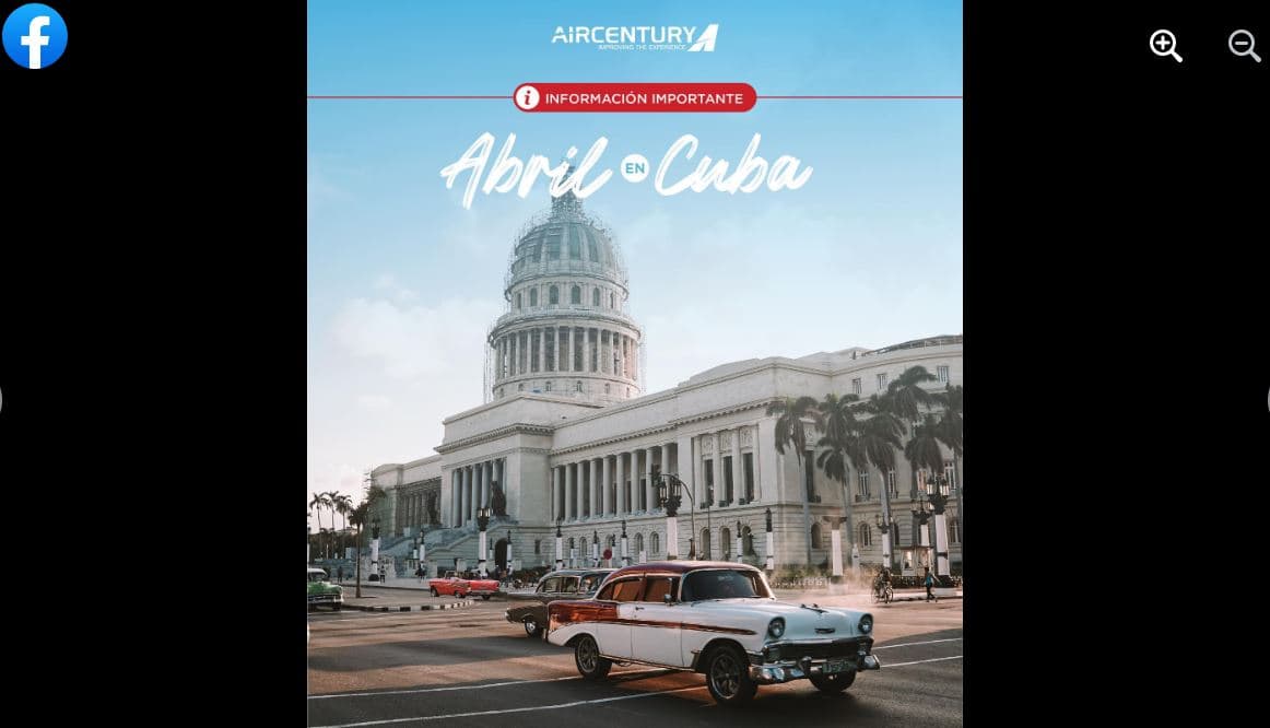 Facebook is full of ads for flights from Cuba to Nicaragua. This one, from Air Century, shows an image of the iconic Capitol building in Havana.