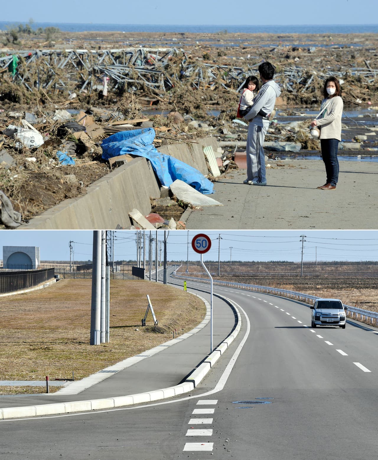 Minamisoma, prefectura Fukushima. 12 de marzo de 2011 y 25 de enero de 2021.