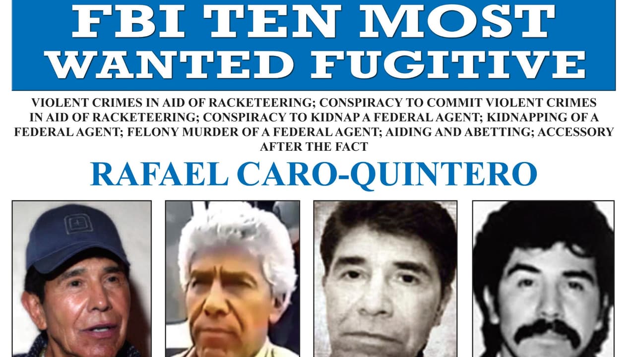 <b>En video: </b>Autoridades estadounidenses ofrecen una recompensa de 20 millones de dólares por Caro Quintero, a quien describen como un peligroso criminal responsable del secuestro, tortura y brutal asesinato en 1985 del agente de la DEA Enrique Camarena.
