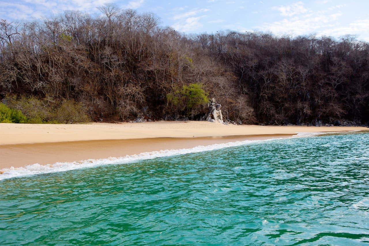 <b>Puesto 2. Playa La Entrega, Huatulco, Oaxaca. </b>
<br>
<br>La Entrega es una de las playas más encantadoras de Huatulco y es muy popular entre los lugareños. Un punto destacado es la vida marina, gracias a un arrecife de coral en la salida a mar abierto, algo que favorece la práctica del snorkeling. El agua es tranquila, clara y rara vez más profunda de 15 pies (4,6 metros), ideal para buceadores principiantes.
<br>