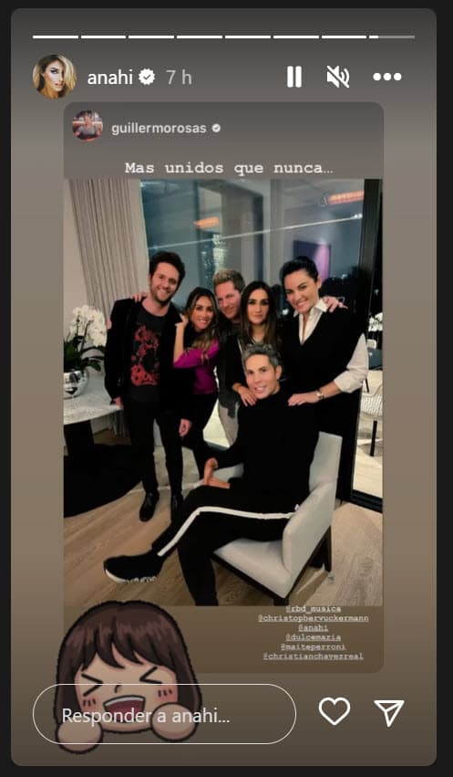 <b>"Más unidos que nunca"</b>, escribió Guillermo Rosas, el productor ejecutivo del concierto que ofreció la banda en 2020, quien fue uno de los invitados al encuentro de este fin de semana entre Anahí, Maite Perroni, Christopher Uckermann y Dulce María. 
<br>