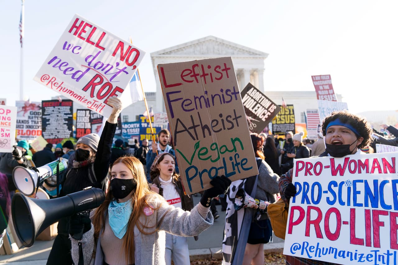 <b>“Izquierdista, feminista, atea, vegana y provida”,</b> se lee al centro de la foto. “Pro mujeres, pro ciencia, provida”, a la derecha. 
<br>
<br>Solo unas 100 mujeres se someten al año a abortos después de las 15 semanas en la Organización de Salud de la Mujer de Jackson, la única clínica de abortos de Mississippi. La instalación no ofrece abortos después de las 16 semanas.
<br>