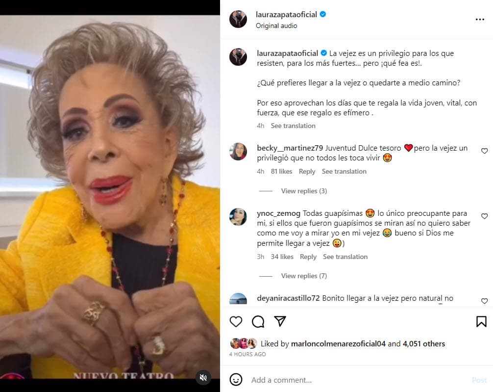 Laura Zapata dice que la vejez es "fea".