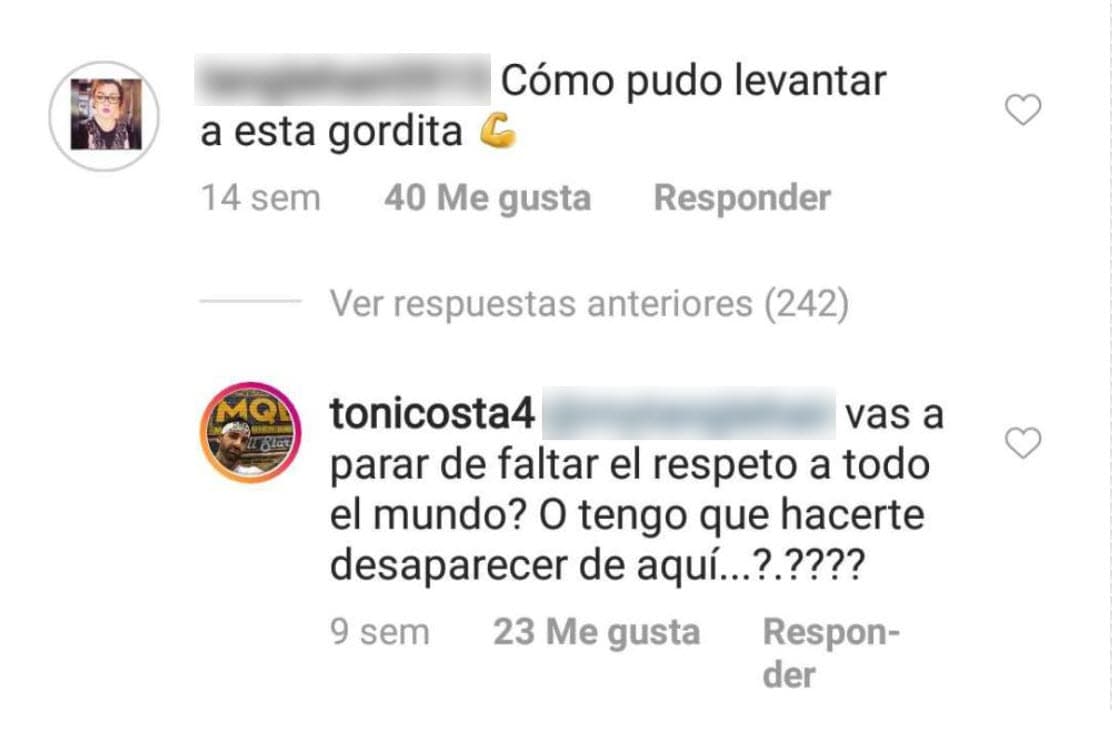 El bailarín no permite las ofensas en su perfil, por eso en varias ocasiones les ha puesto un alto a quienes opinan 
<b>faltando al respeto</b>.