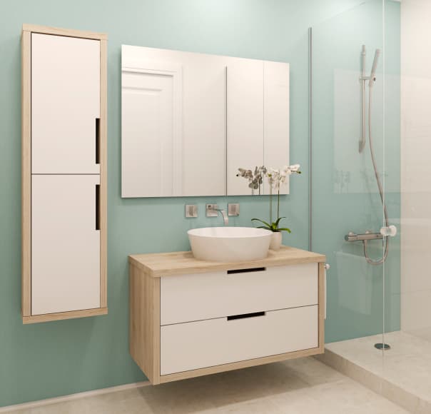 Decoración del baño en azul y blanco